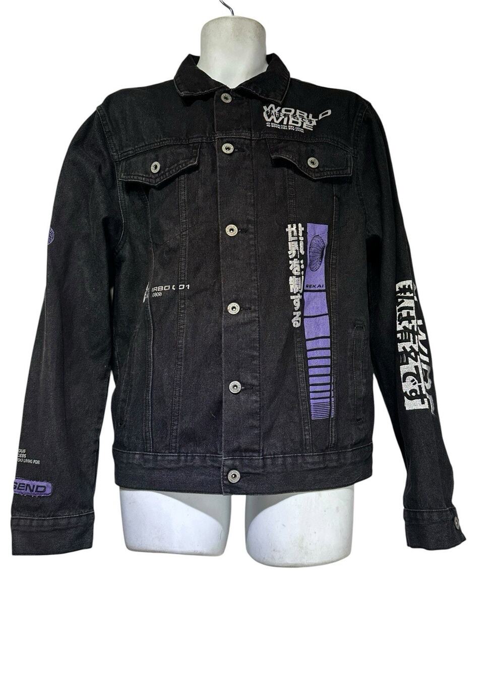 brooklyn cloth denim jacket purple embroidered graphic streetwear Size L